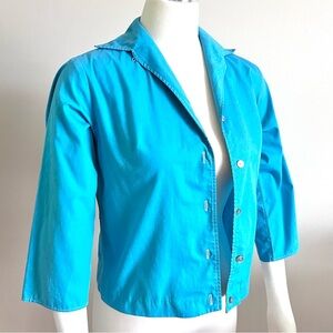 Vintage 1960's Majestic Turquoise Blue Button Down Crop Shirt 3/4 Sleeve (EUC)